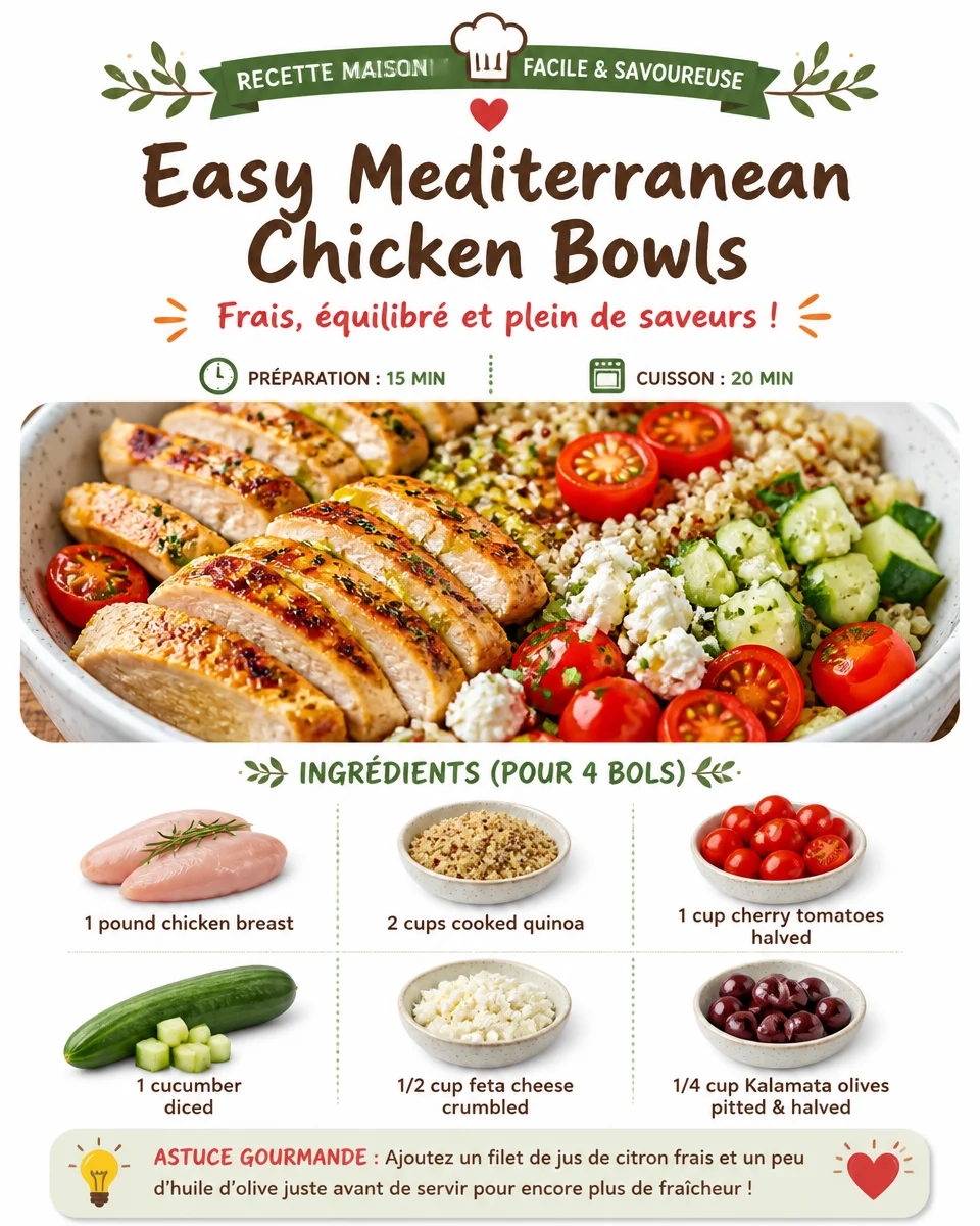 Easy Mediterranean Chicken Bowls with fresh vegetables and grains