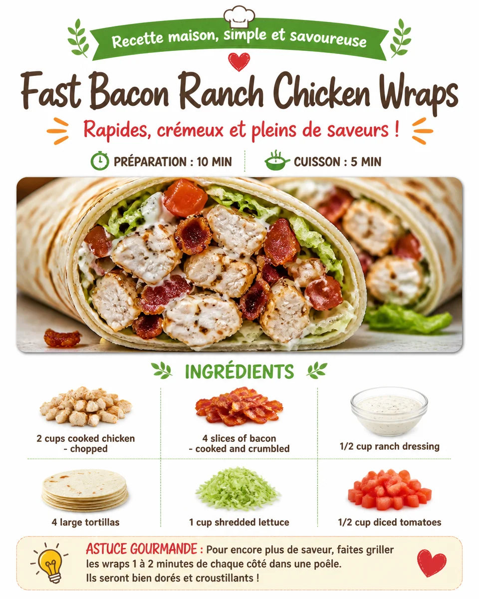 Delicious fast bacon ranch chicken wraps on a plate