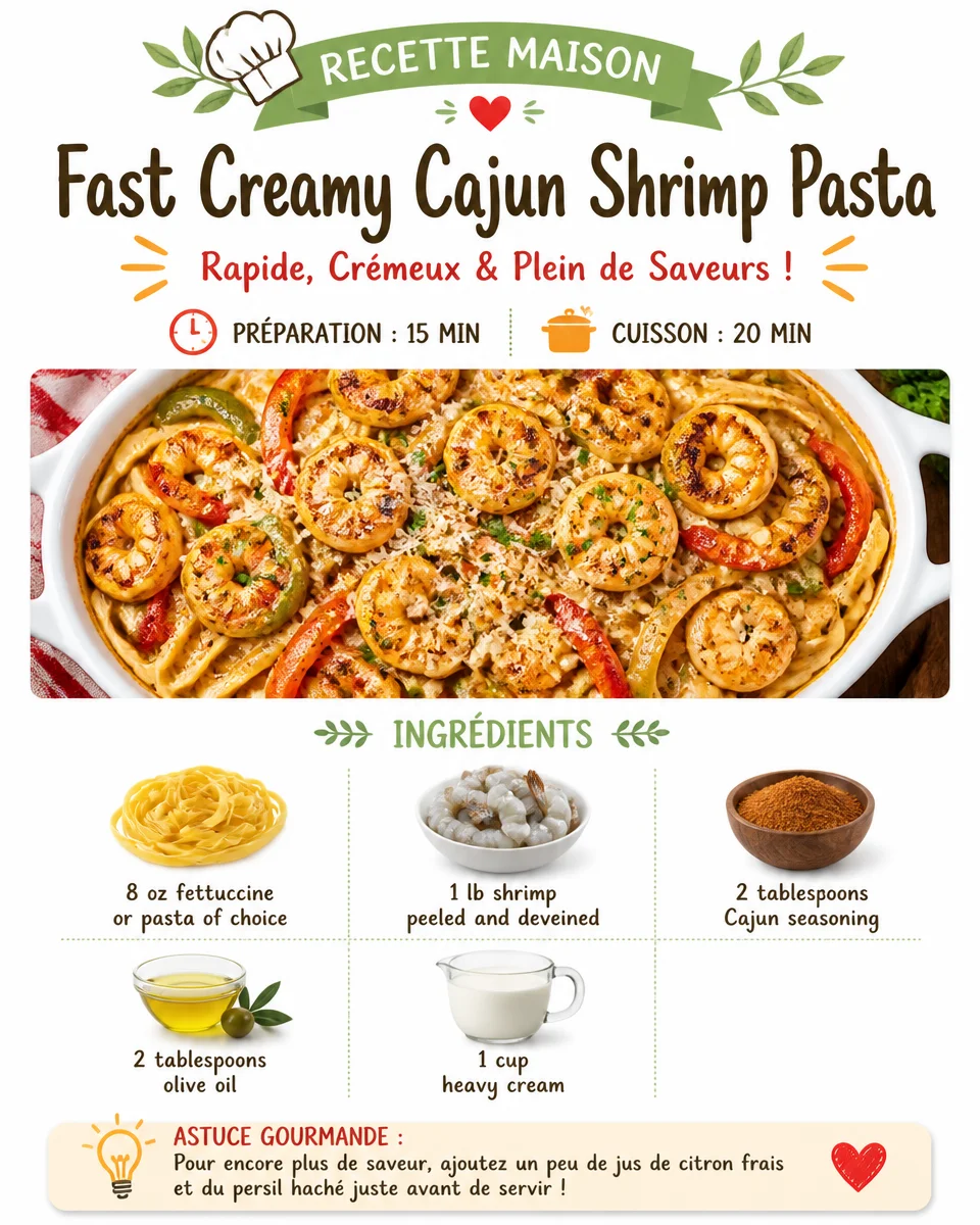 Plate of creamy Cajun shrimp pasta garnished with parsley
