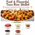 Fast and flavorful taco rice skillet dish served in a pan with toppings.