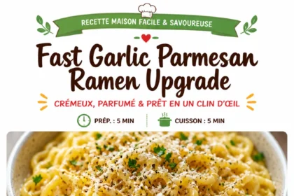 Bowl of fast Garlic Parmesan Ramen topped with cheese and herbs