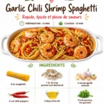Plate of Garlic Chili Shrimp Spaghetti garnished with parsley and chili flakes