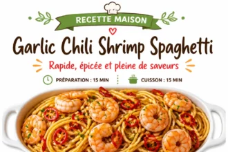 Plate of Garlic Chili Shrimp Spaghetti garnished with parsley and chili flakes