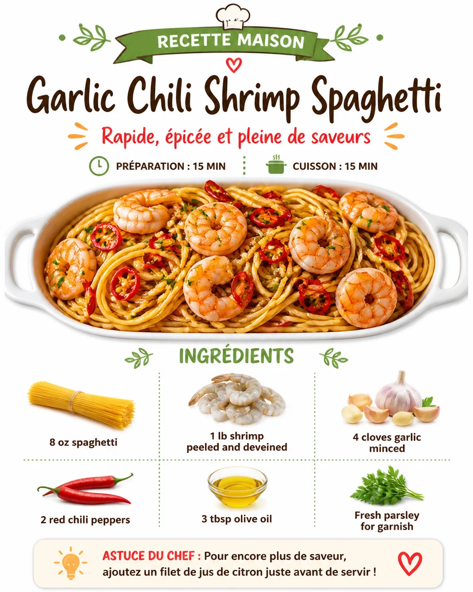 Plate of Garlic Chili Shrimp Spaghetti garnished with parsley and chili flakes