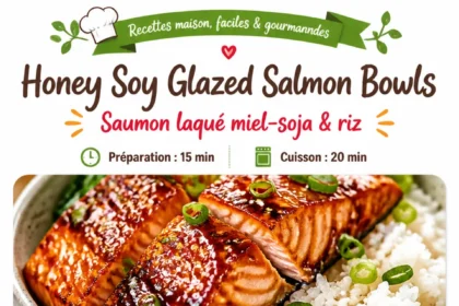Honey soy glazed salmon bowl garnished with fresh vegetables and sesame seeds