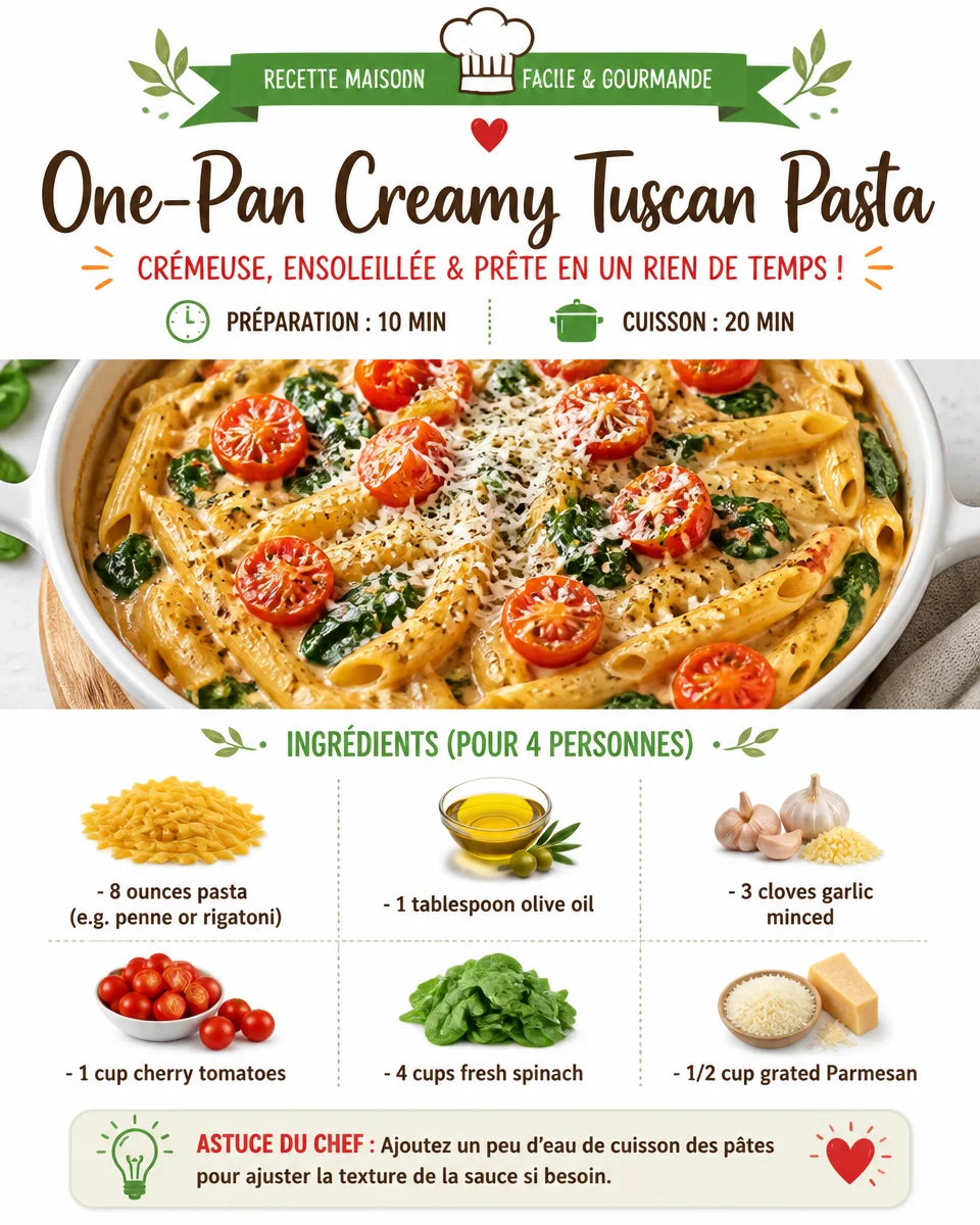 Delicious One-Pan Creamy Tuscan Pasta with rich sauce and fresh ingredients