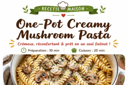 One-Pot Creamy Mushroom Pasta in a white bowl garnished with parsley