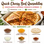 Delicious quick cheesy beef quesadillas on a plate