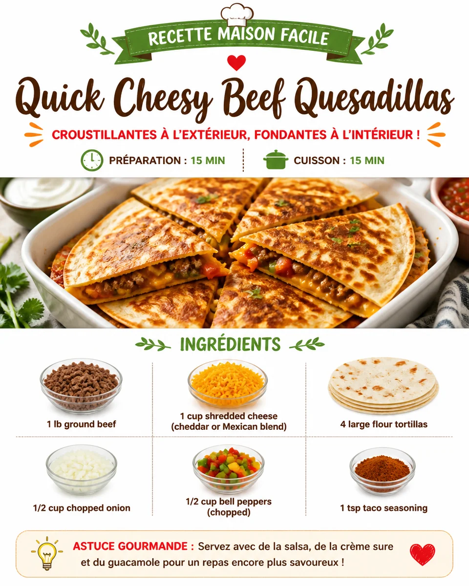 Delicious quick cheesy beef quesadillas on a plate