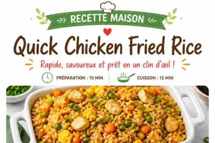 Delicious plate of quick chicken fried rice with vegetables and egg