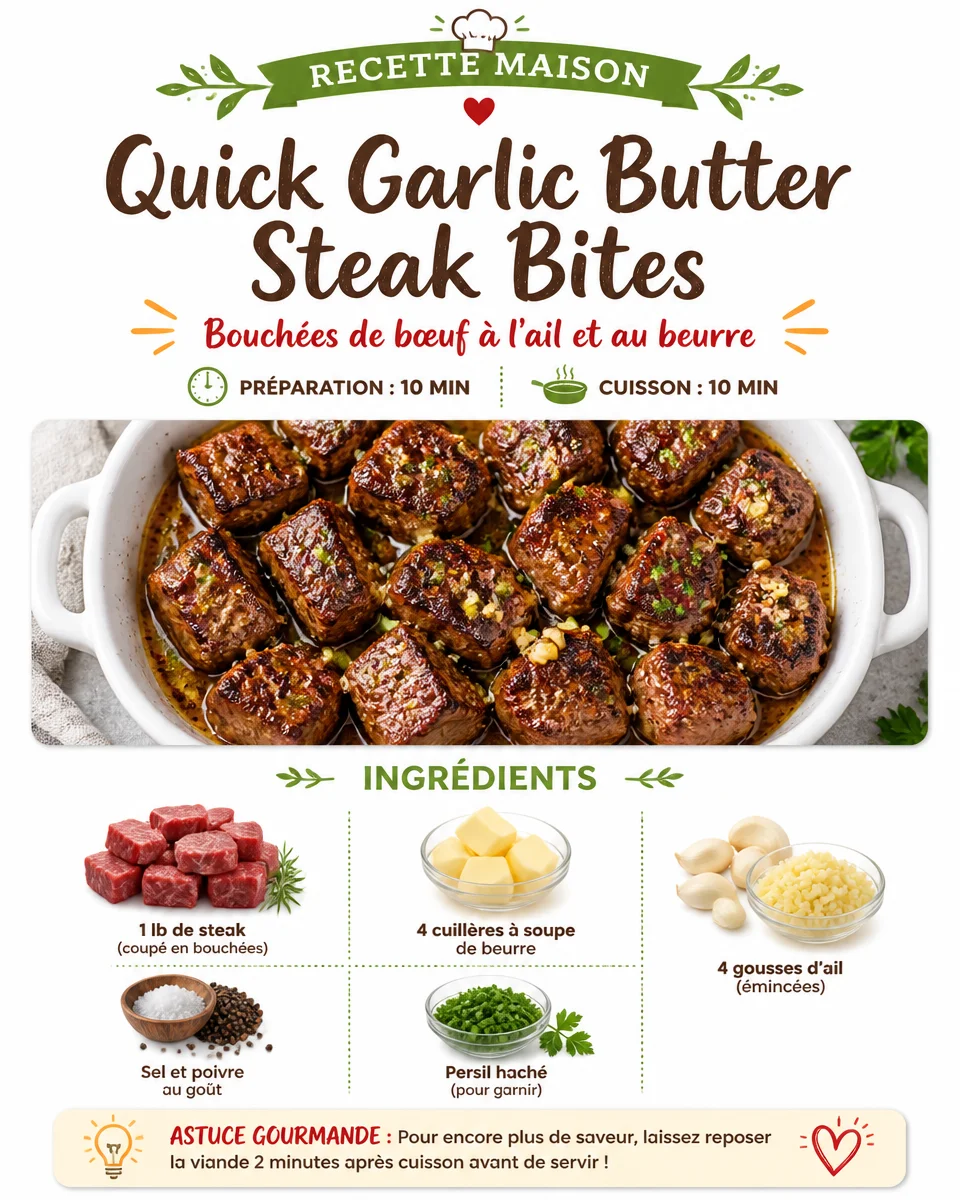 Delicious quick garlic butter steak bites served on a plate