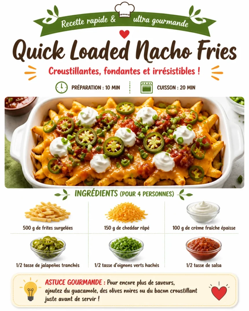 Delicious quick loaded nacho fries with cheese and toppings