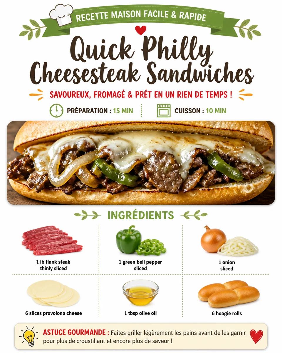 Quick Philly Cheesesteak Sandwiches with melted cheese and steak